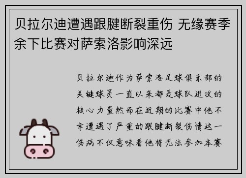 贝拉尔迪遭遇跟腱断裂重伤 无缘赛季余下比赛对萨索洛影响深远 贝拉尔迪遭遇跟腱断裂重伤 无缘赛季余下比赛对萨索洛影响深远